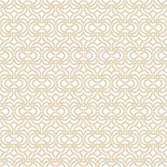 Abstract golden vector seamless pattern in oriental style. Elegant curved mesh, grid, lattice, thin lines. Luxury geometric ornament. Gold and white background texture. Modern repeating geo design