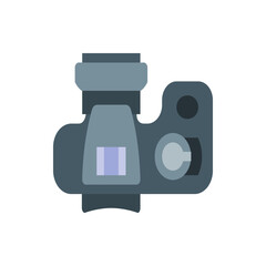 Overhead view of a gray camera with a rectangular screen and circular buttons on a white background image