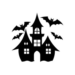 haunted house with bats icon on white background  .svg