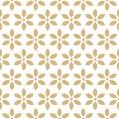 Fototapeta premium Luxury vector floral seamless pattern. Abstract golden geometric ornamental texture with small flowers, stars. White and gold ornament in oriental style. Islamic art background. Repeated geo design