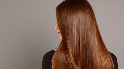 Fototapeta premium Woman with straight long brown hair from back view, Hair styling, isolated on background