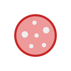 Illustration of a single slice of salami with white spots and a red border on a white background