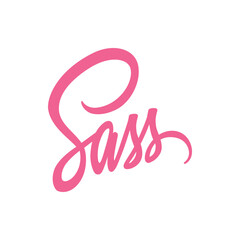 Fototapeta premium Pink cursive text displaying the word sass in a stylized and decorative handwritten font on white background