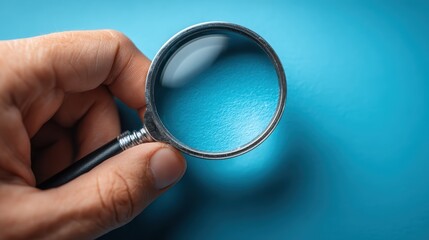 Hand holding magnifying glass isolated on background