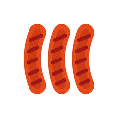 Three grilled sausages arranged vertically with visible grill marks on a white background in a flat style