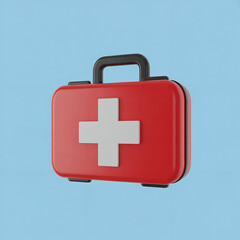 Obraz premium Red first aid kit medical emergency 3d render on blue background