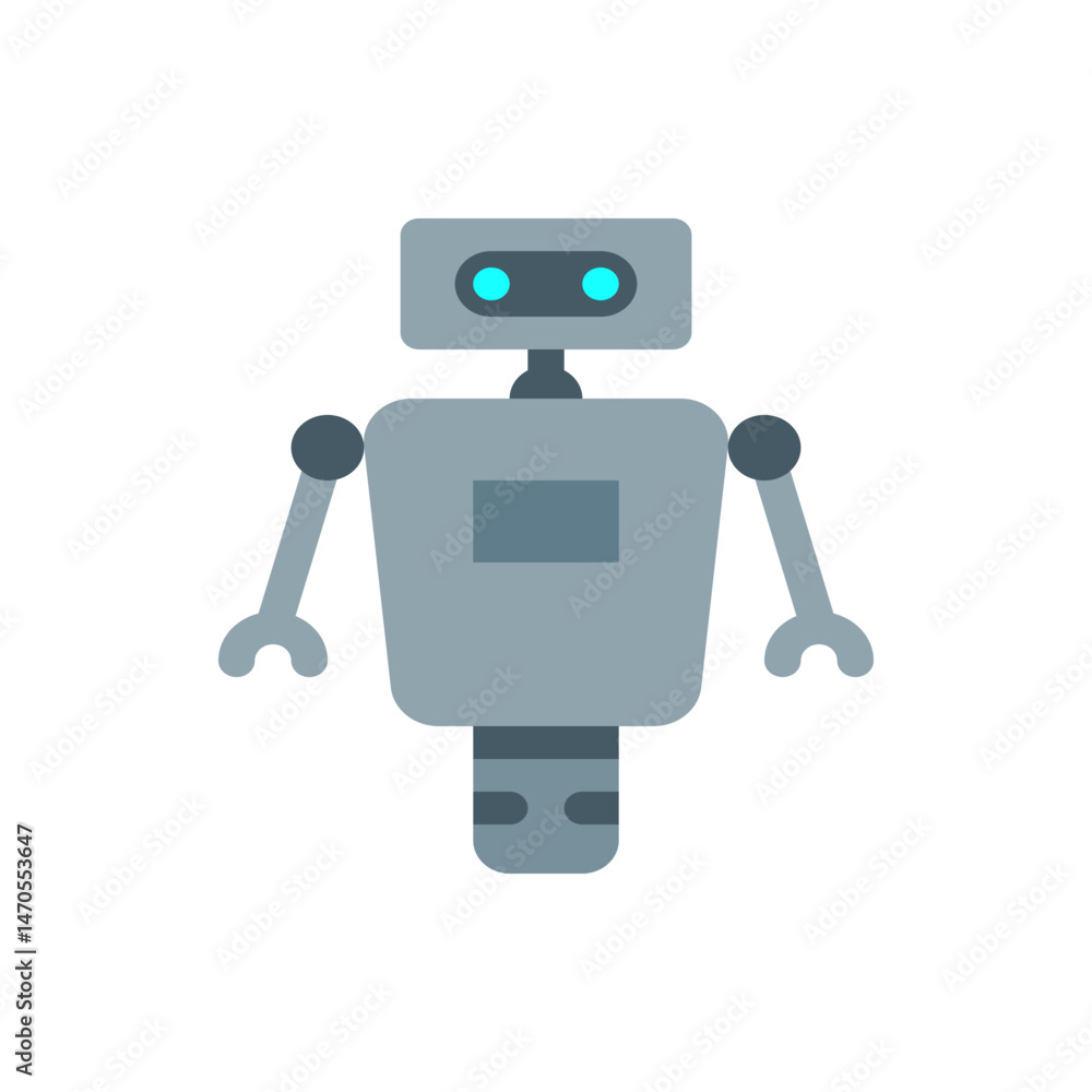 Aufkleber illustration of a simple gray robot with a rectangular head and body and circular arm joints design