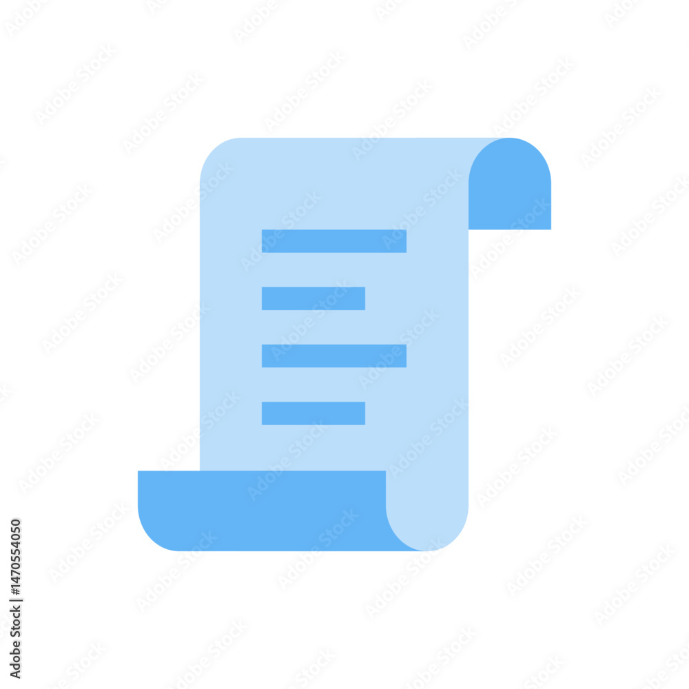 Poster a light blue document with horizontal lines and a curled bottom edge on a white background image vie