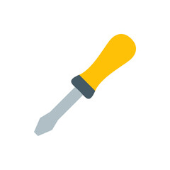 Illustration of a flat head screwdriver with a yellow handle and gray metal shaft on a white background