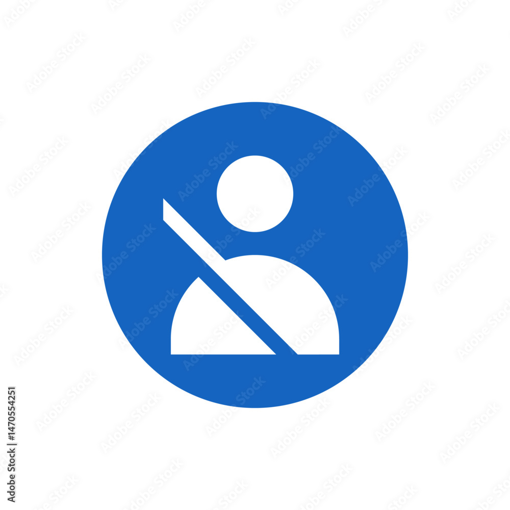 Poster person icon with a line through it inside a blue circle representing user restriction or deactivatio