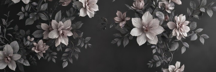 Subtle charcoal floral wallpaper, delicate blooms and leaves ,  vine, seamless