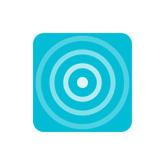 Illustration of a rounded square with concentric circles emanating from a central dot in shades of blue
