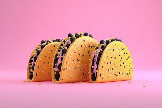 3D Cartoon Tacos with Pink Background.