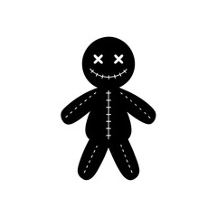 voodoo doll with cross stitch icon on white 