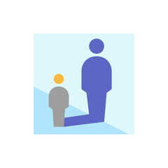 Illustration of two figures of different sizes with a light blue and white background design style
