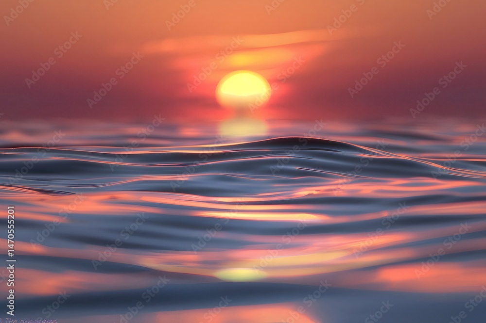 Aufkleber オレンジ色の夕焼け空と穏やかな波の反射が美しい海景の眺め