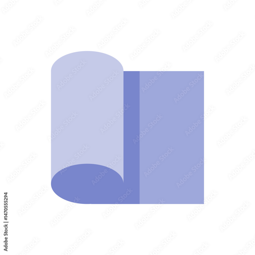 Poster light blue roll of material partially unrolled with a darker blue section on the left side view styl