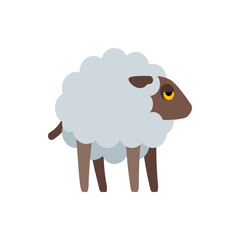 Illustration of a stylized sheep with a brown head and legs and a fluffy white wool body standing still