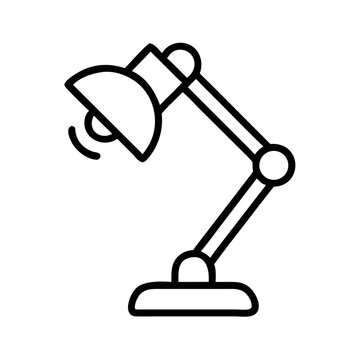 recommend clip art: Line icon of adjustable desk lamp with light beam, black outline style, concept of workspace lighting, study area, and interior electric device