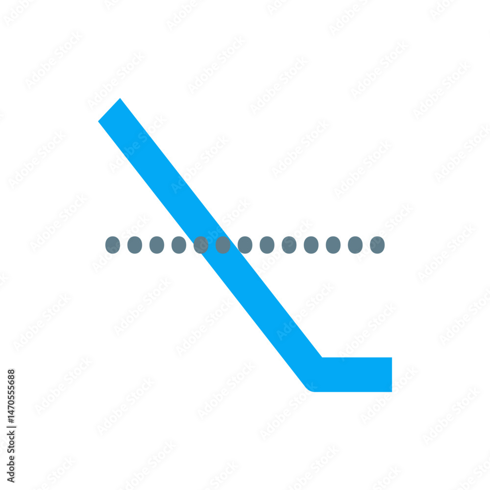 Poster a blue angled line intersects a horizontal row of gray circles on a white background in a simple des