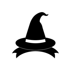 witch s hat with ribbon silhouette on white 