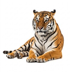Obraz premium Bengal tiger lying down isolated on a white background