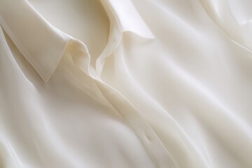 Close-up of a creamy white silk blouse, showcasing its delicate texture and subtle folds.