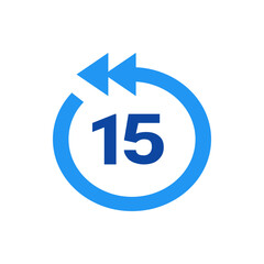 Blue circular arrow icon with number fifteen indicating a rewind or refresh time of fifteen units exactly