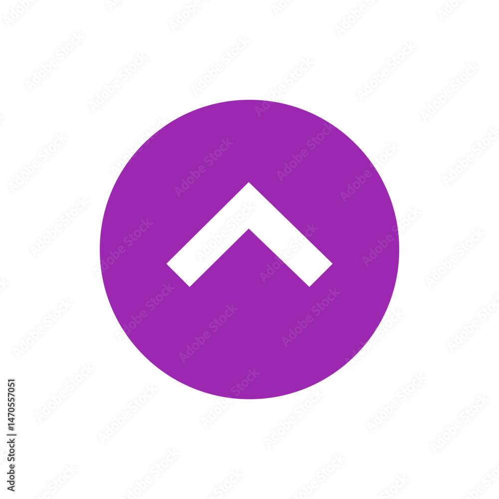 Poster white upward arrow inside a purple circle suggesting navigation or direction in a simple graphic des