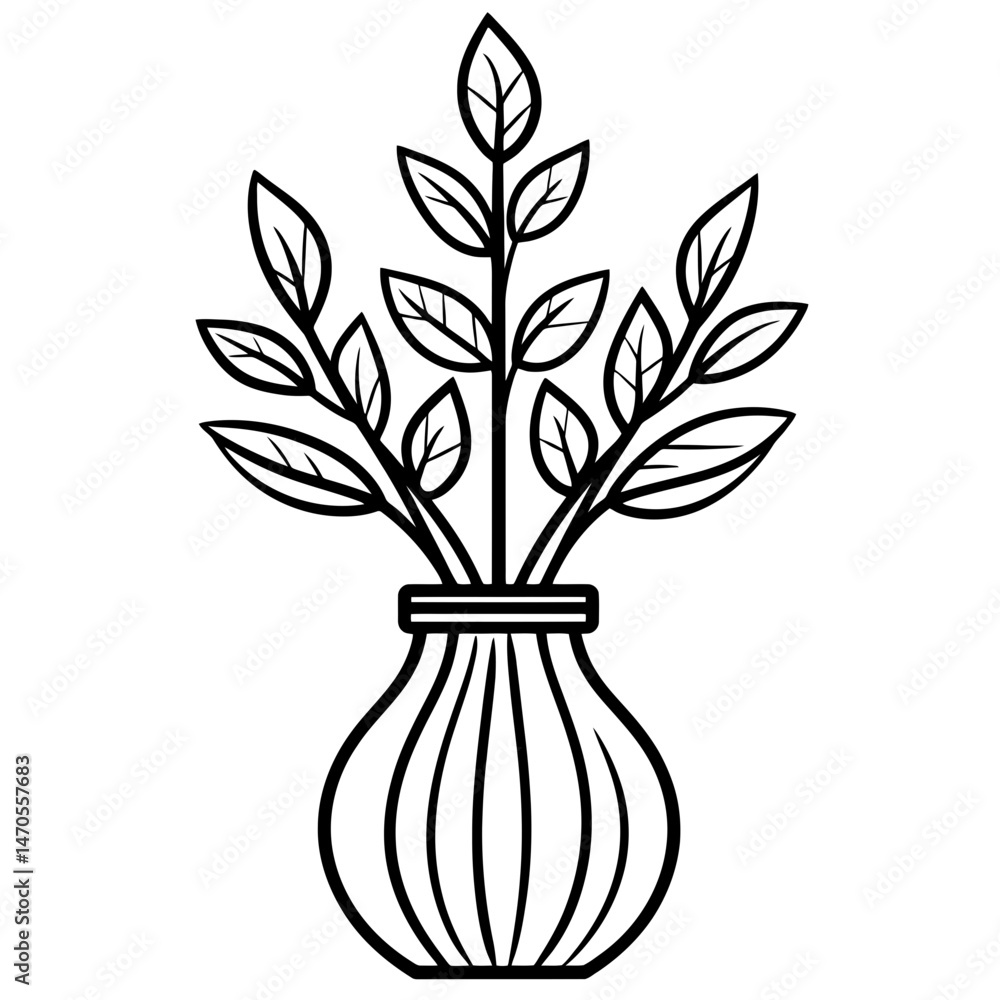 Poster minimalist 2d line icon representing a vase with leaves showcasing simple elegance and modern design
