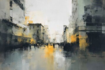 Obraz premium Abstract cityscape with street atmosphere - urban scene showing busy city pedestrians