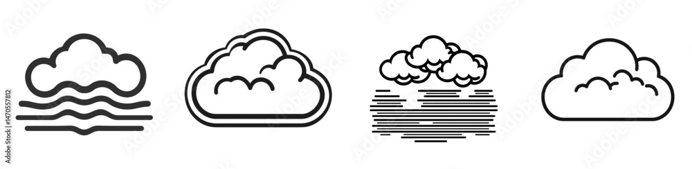 Poster cloud icons representing various weather phenomena in minimalistic design suitable for web and app u