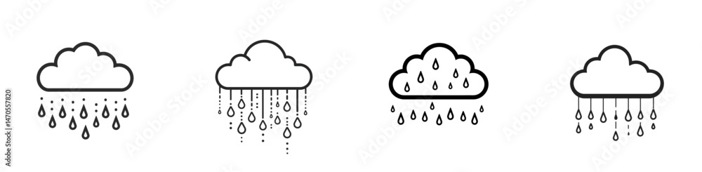 Poster various cloud icons illustrating different rain patterns in a minimalist design style