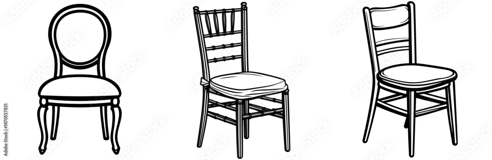 Poster diverse collection of simple 2d chair icons showcasing various styles and designs for graphic use in