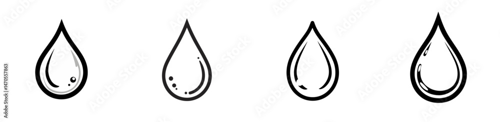 Poster minimalist design featuring four distinct water drop icons with varying outlines and styles