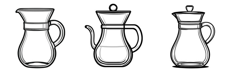 Obraz premium Three glass vessels for brewing coffee or tea in a minimalist design showcasing diverse shapes and sizes