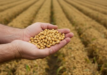 Naklejka premium Soybean harvest in hands