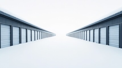 Fototapeta premium Minimalist perspective of storage units under bright sky