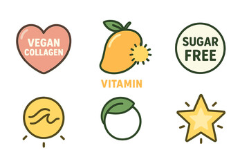 Icons of gummy wellness depicting heart, burst, seal, wave, loop, and star are shown