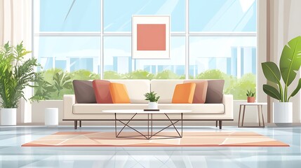 Modern Living Room City View.