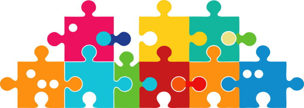 recommend clip art: A collection of colorful jigsaw puzzle pieces interlocked to form a rectangular shape.