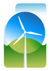 Wind turbine, green energy – poster, vector illustration
