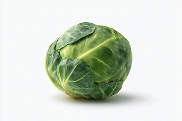 Fototapeta premium Single fresh brussels sprout on white background.