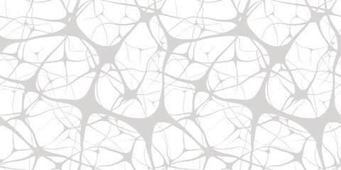 Vector abstract seamless pattern with neurons, brain cells, nerves, organic shapes. Simple illustration of neural network, net, bionics. Subtle grey and white background. Repeatable modern design