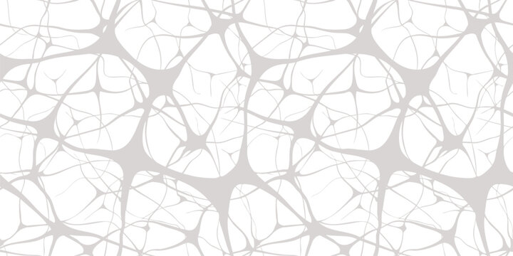 Vector abstract seamless pattern with neurons, brain cells, nerves, organic shapes. Simple illustration of neural network, net, bionics. Subtle grey and white background. Repeatable modern design