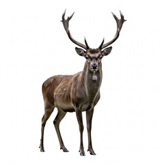 Fototapeta premium A majestic red deer stag isolated on a white background. A large deer species with impressive antlers
