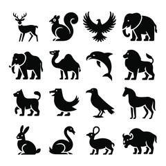 Black Silhouette Animal Icons Set