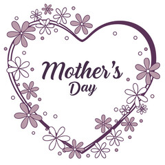 Mother’s Day heart frame vector with tiny blush and lavender flowers