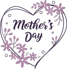 Mother’s Day heart frame vector with tiny blush and lavender flowers