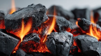 Burning charcoal, isolated on background